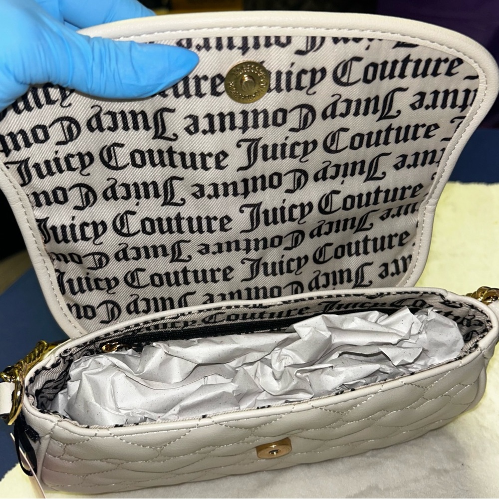 NWT…Juicy Couture Gray Shoulder Bag with Quilted Design and Gold Hardware - Picture 7 of 11